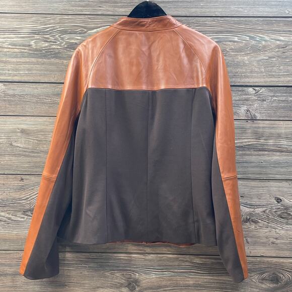 Hal Rubenstein Tan Brown Leather Jacket Coat Lined Ponte Stretch SZ 1X C101686 - Picture 2 of 8